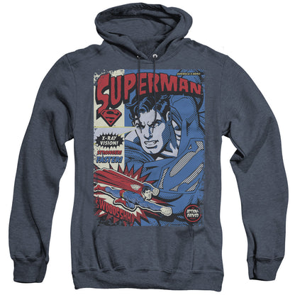 Superman Action Packed Mens Heather Hoodie Navy