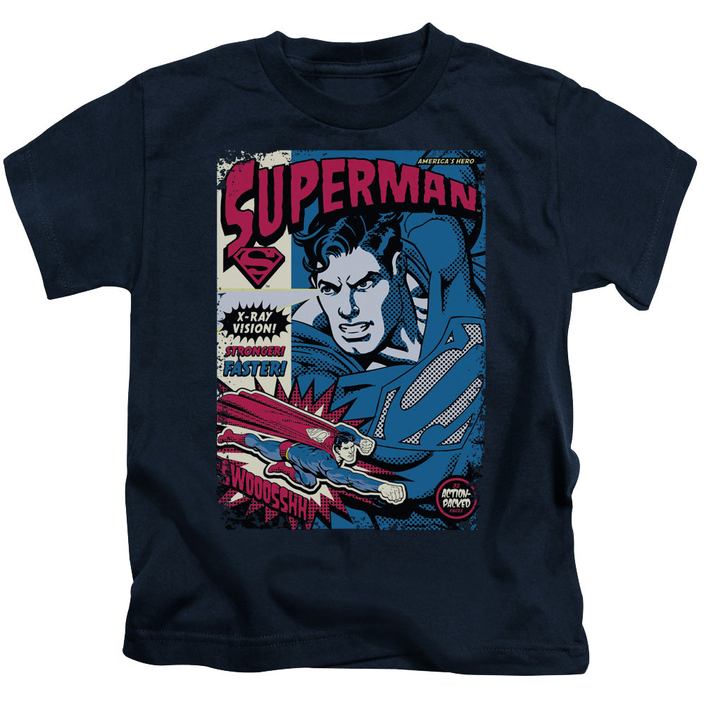 Superman Action Packed Juvenile Kids Youth T Shirt Navy