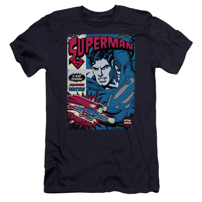 Superman Action Packed Premium Bella Canvas Slim Fit Mens T Shirt Navy