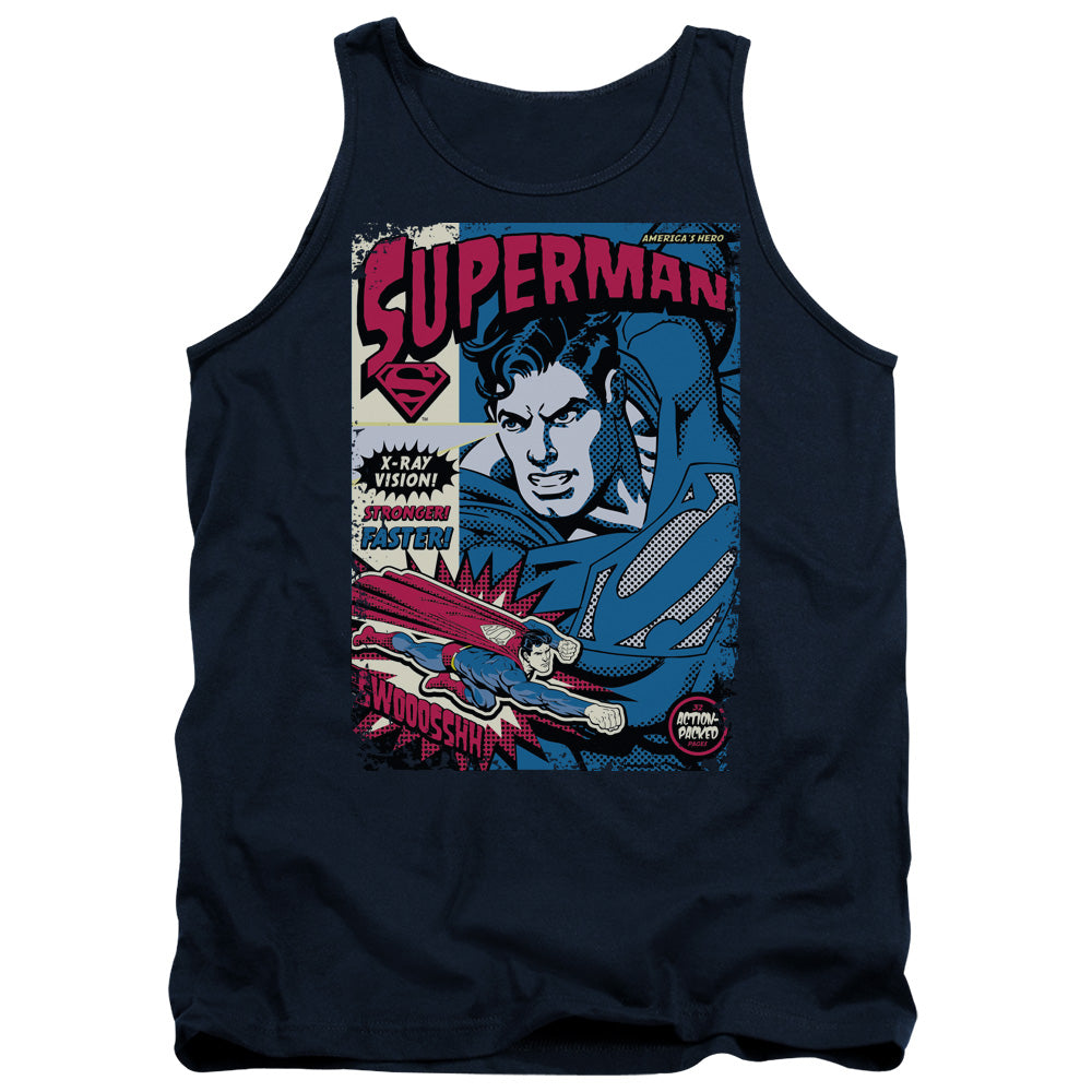 Superman Action Packed Mens Tank Top Shirt Navy