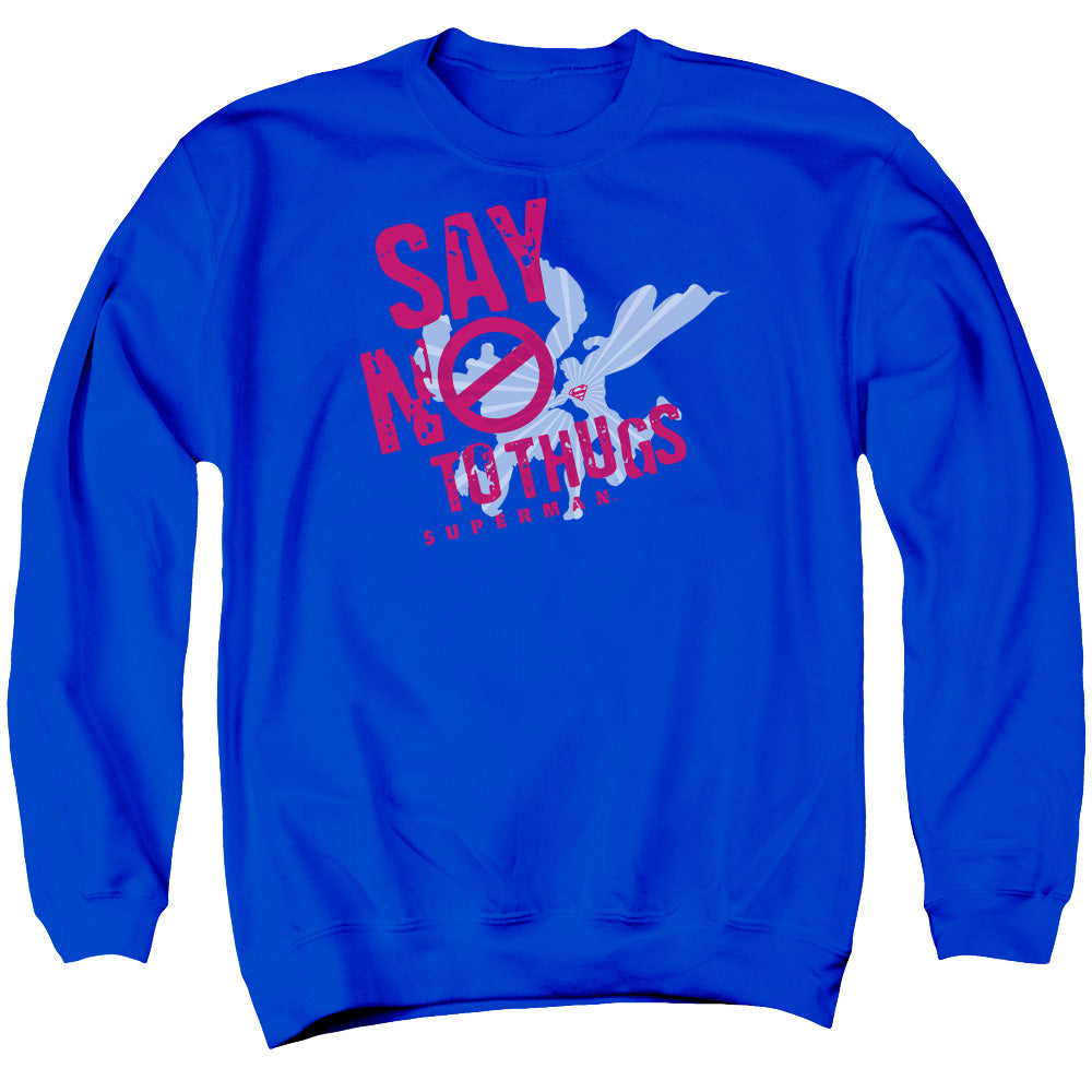 Superman Say No To Thugs Mens Crewneck Sweatshirt Royal Blue