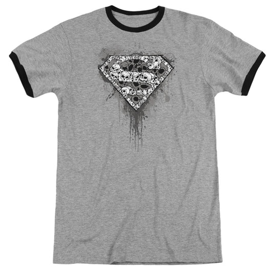 Superman Many Super Skulls Heather Ringer Mens T Shirt Heather Black