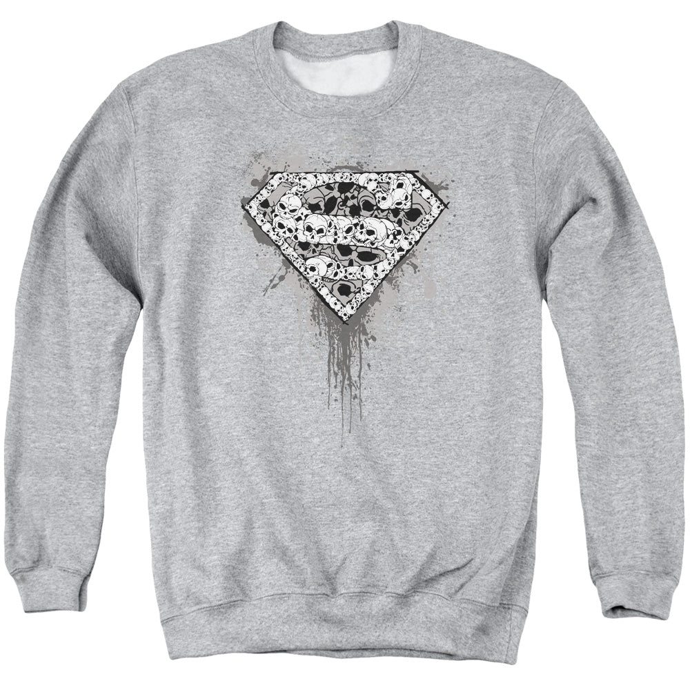 Superman Many Super Skulls Mens Crewneck Sweatshirt Athletic Heather