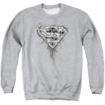 Superman Many Super Skulls Mens Crewneck Sweatshirt Athletic Heather