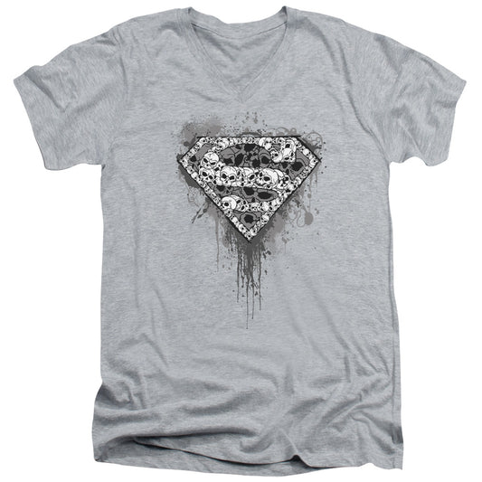 Superman Many Super Skulls S S Adult V Neck Athletic Heather