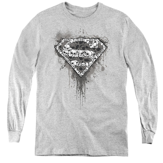 Superman Many Super Skulls Long Sleeve Kids Youth T Shirt Athletic Heather