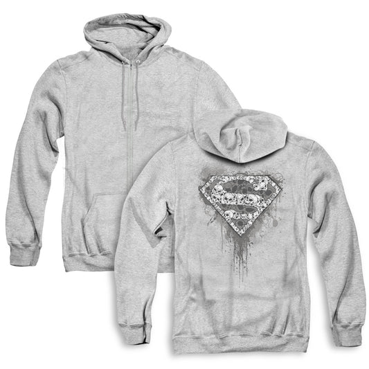 Superman Many Super Skulls Back Print Zipper Mens Hoodie Athletic Heather