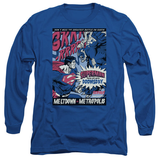 Superman Meltdown Mens Long Sleeve Shirt Royal Blue