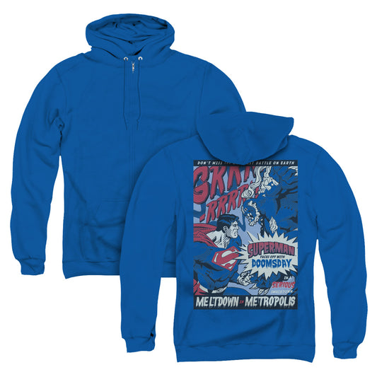 Superman Meltdown Back Print Zipper Mens Hoodie Royal Blue