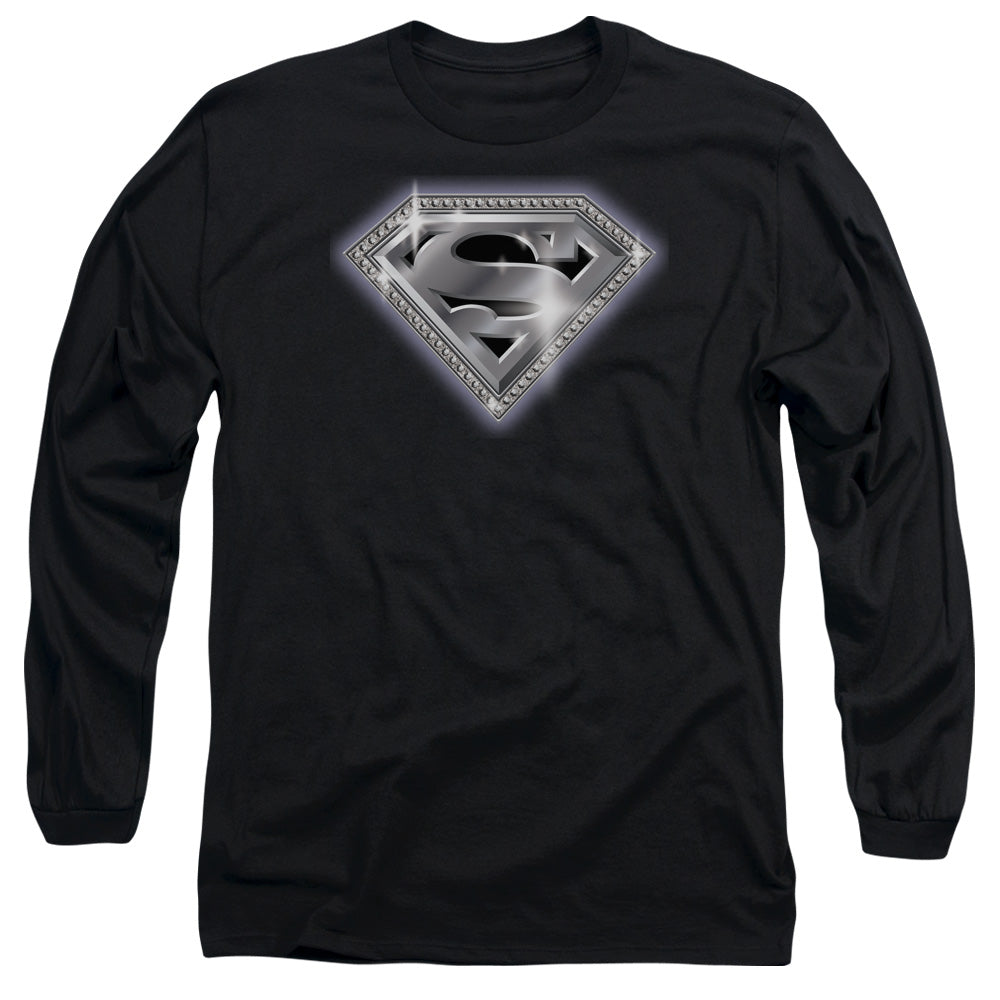 Superman Bling Shield Mens Long Sleeve Shirt Black