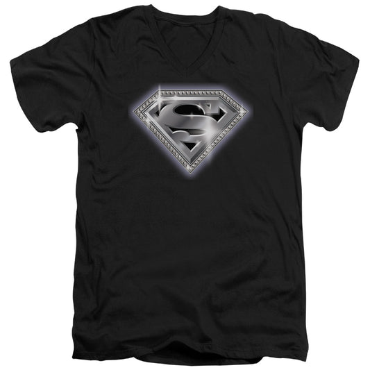 Superman Bling Shield S S Adult V Neck Black