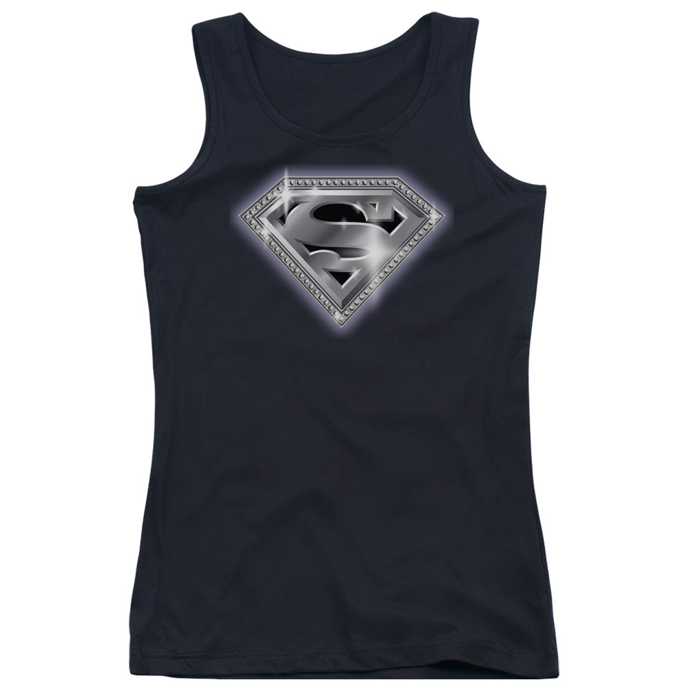 Superman Bling Shield Womens Tank Top Shirt Black