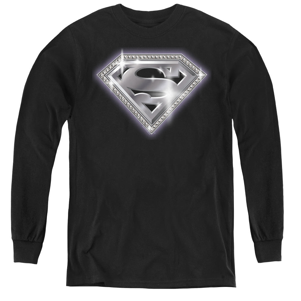 Superman Bling Shield Long Sleeve Kids Youth T Shirt Black