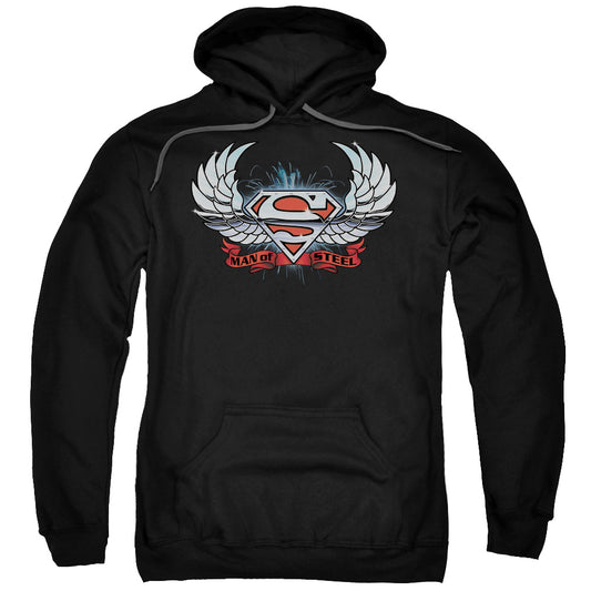 Superman Chrome Wings Shield Mens Hoodie Black