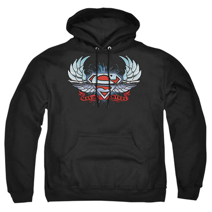 Superman Chrome Wings Shield Mens Hoodie Black