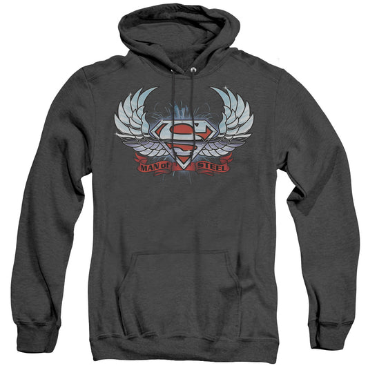 Superman Chrome Wings Shield Heather Mens Hoodie Black