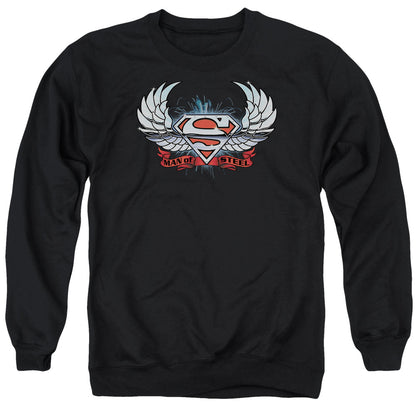 Superman Chrome Wings Shield Mens Crewneck Sweatshirt Black