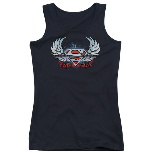 Superman Chrome Wings Shield Womens Tank Top Shirt Black