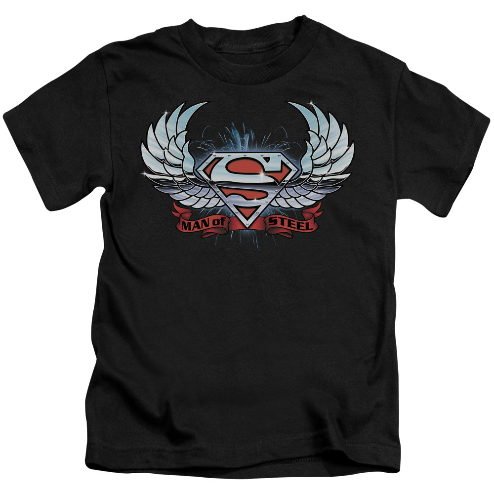 Superman Chrome Wings Shield Juvenile Kids Youth T Shirt Black