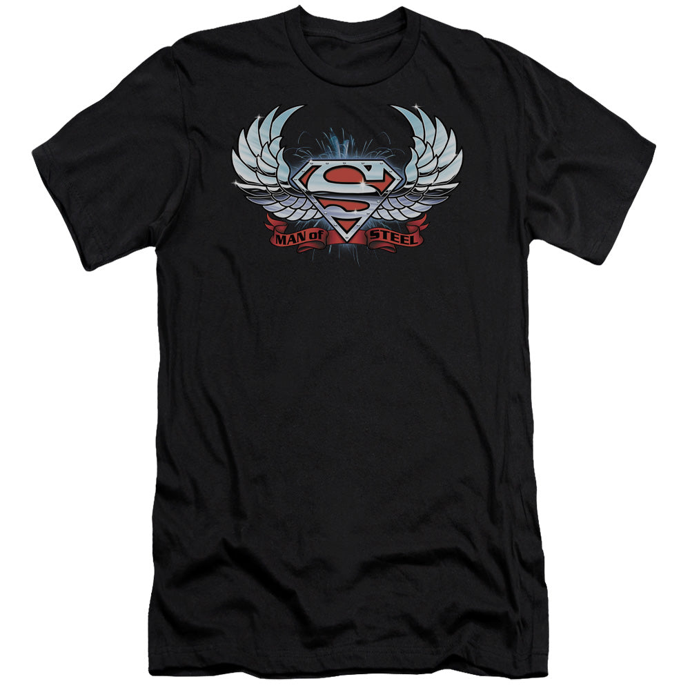 Superman Chrome Wings Shield Slim Fit Mens T Shirt Black