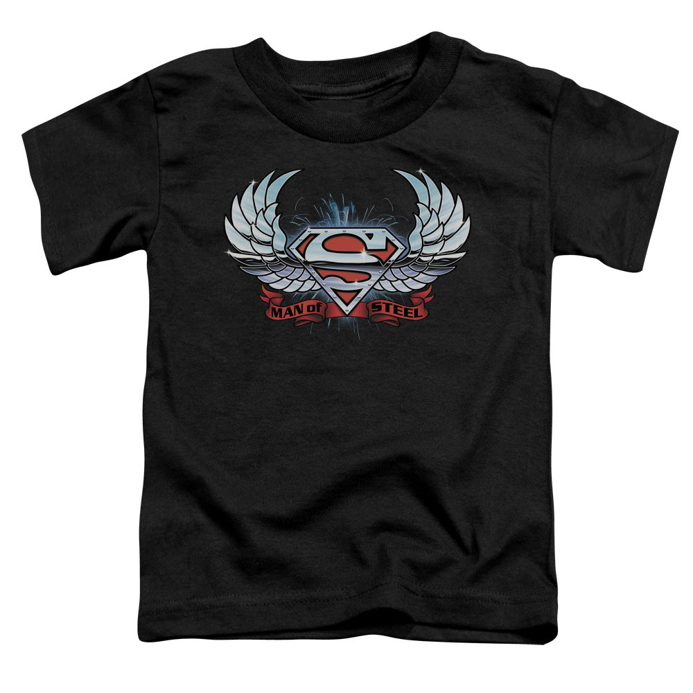 Superman Chrome Wings Shield Toddler Kids Youth T Shirt Black