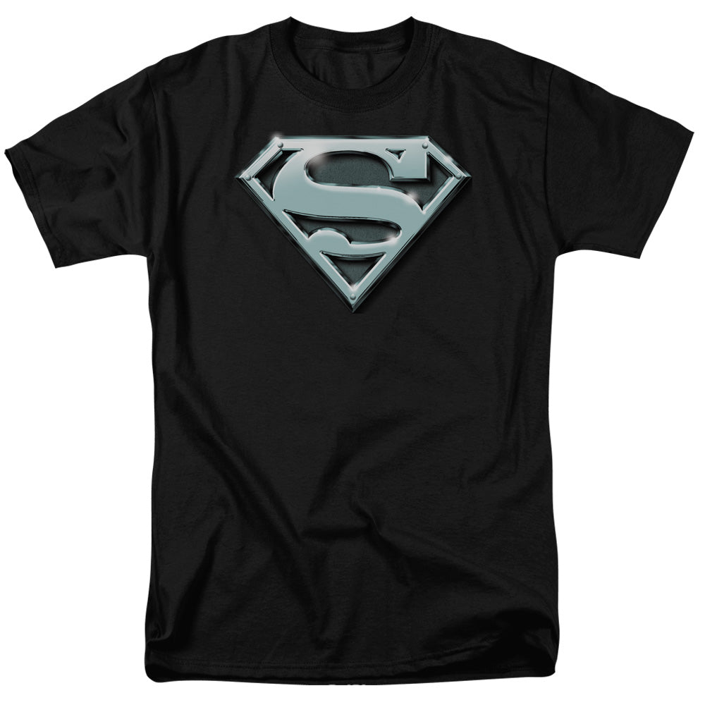 Superman Chrome Shield Mens T Shirt Black 