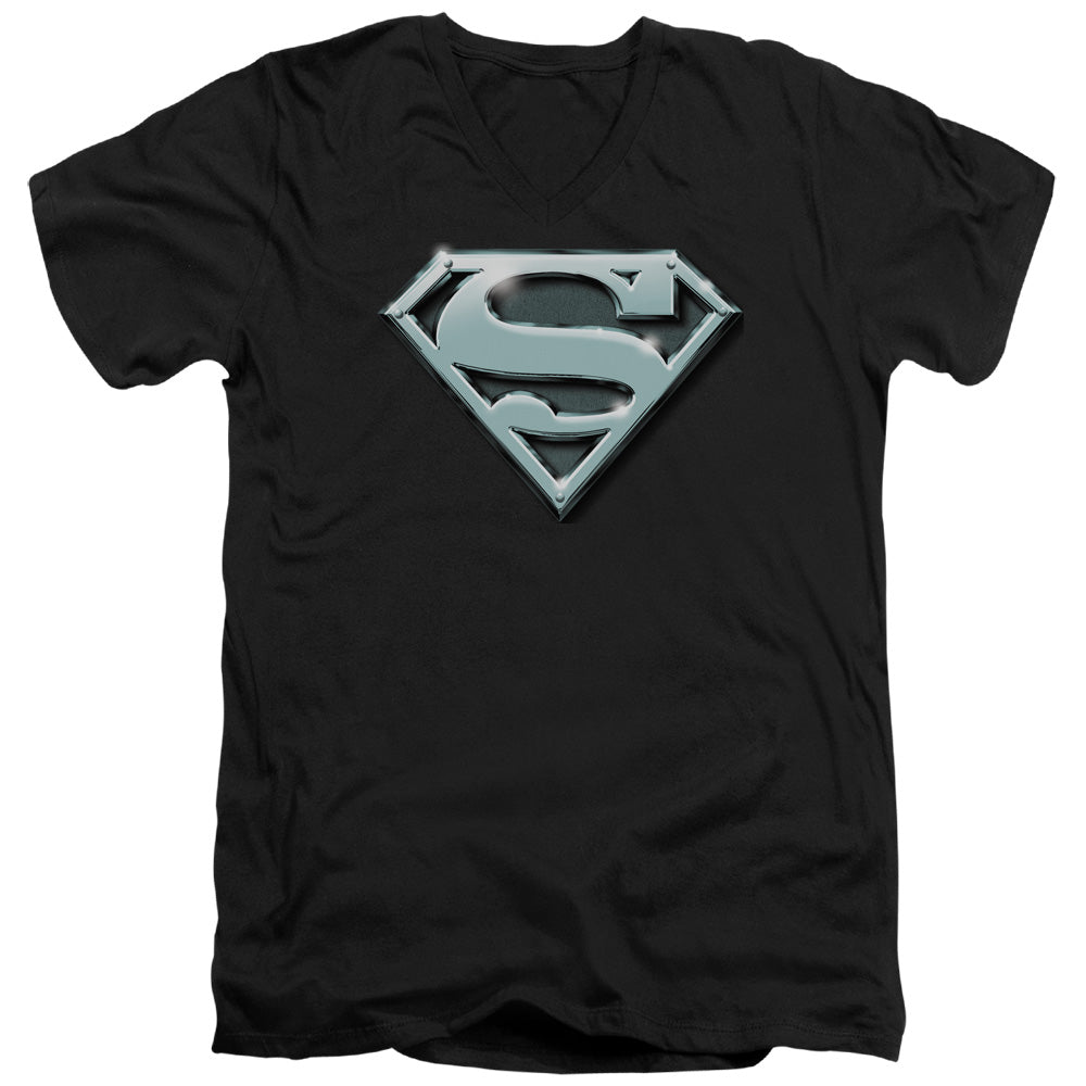 Superman Chrome Shield S S Adult V Neck Black