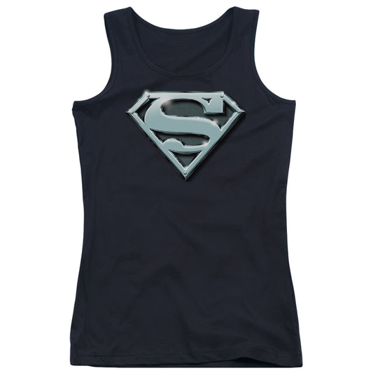 Superman Chrome Shield Womens Tank Top Shirt Black