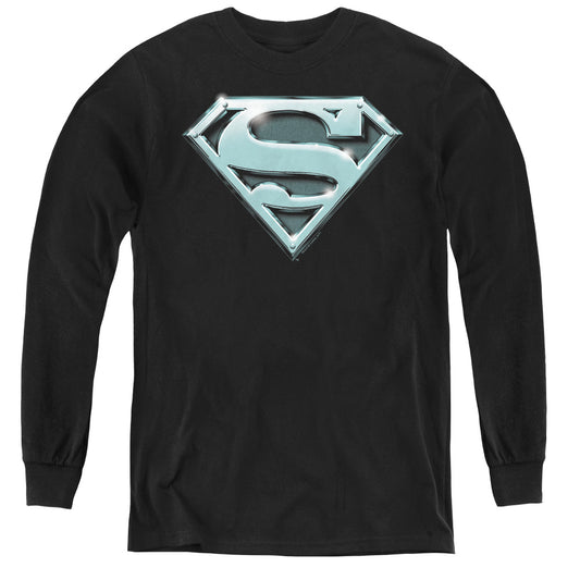 Superman Chrome Shield Long Sleeve Kids Youth T Shirt Black