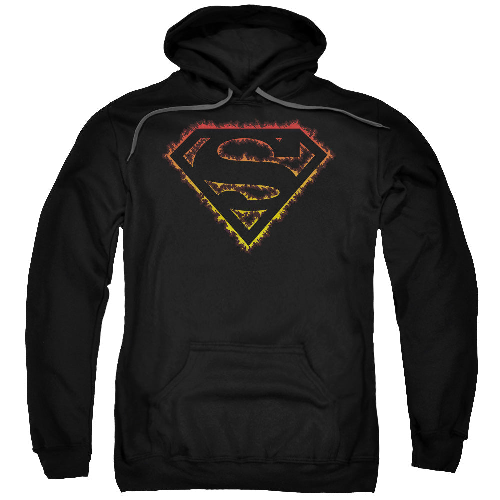 Superman Flame Outlined Logo Mens Hoodie Black