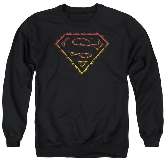 Superman Flame Outlined Logo Mens Crewneck Sweatshirt Black