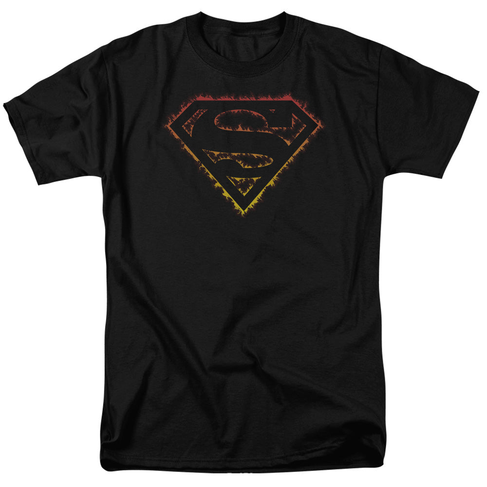 Superman Flame Outlined Logo Mens T Shirt Black