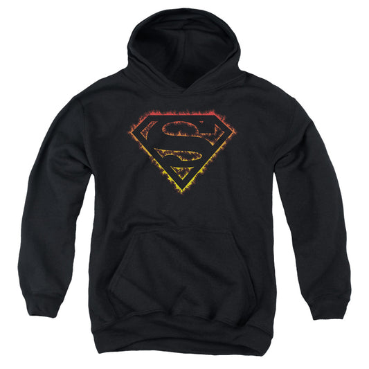 Superman Flame Outlined Logo Kids Youth Hoodie Black