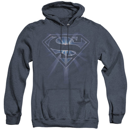 Superman Glowing Shield Mens Heather Hoodie Navy