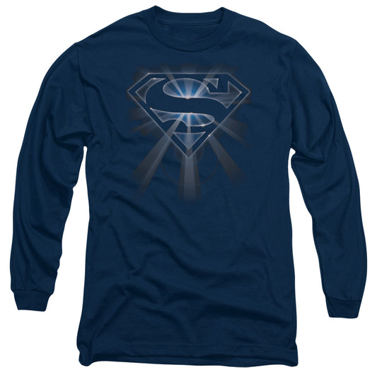 Superman Glowing Shield Mens Long Sleeve Shirt Navy