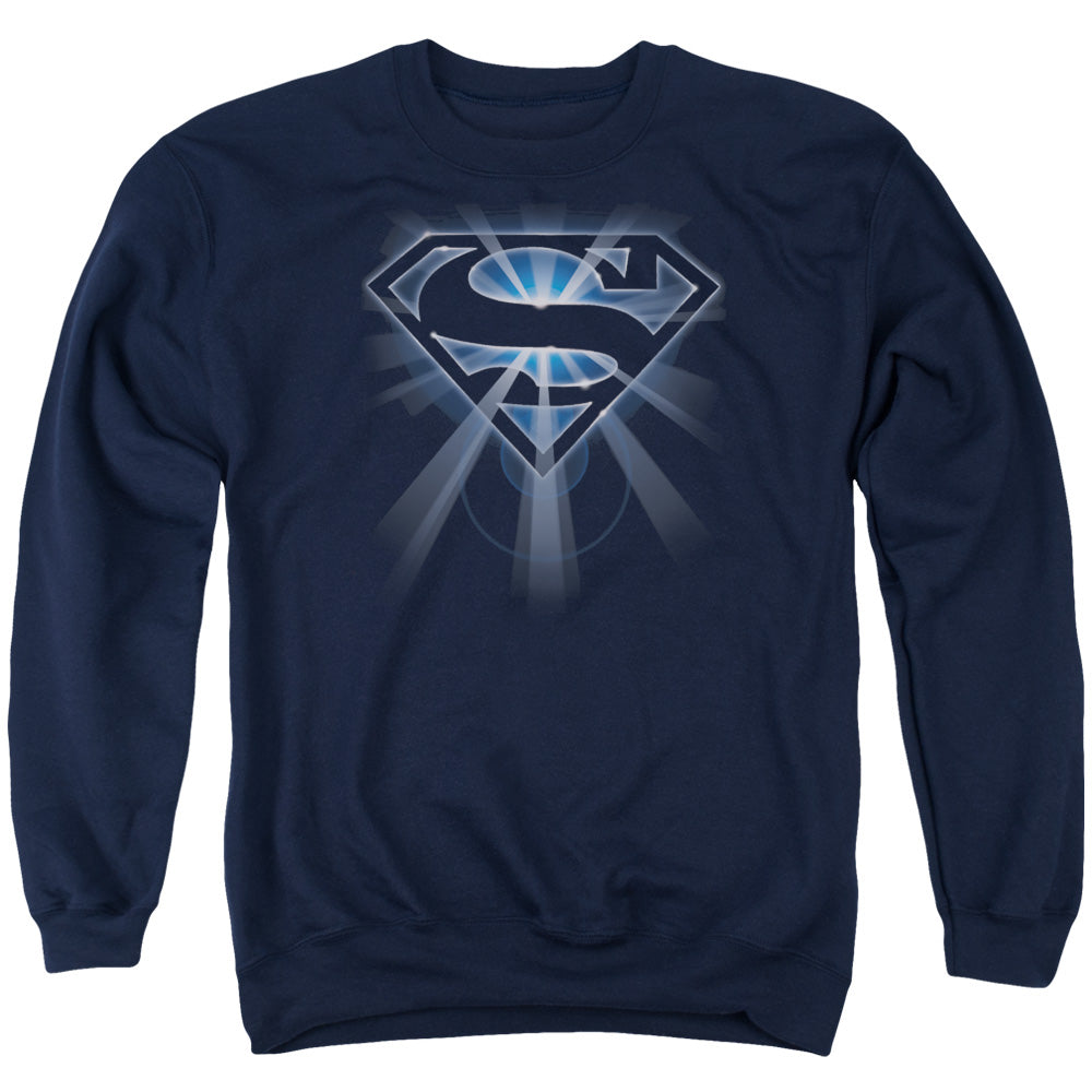 Superman Glowing Shield Mens Crewneck Sweatshirt Navy