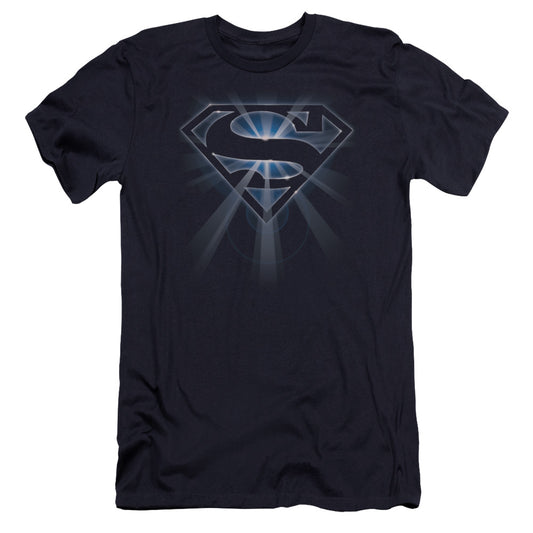 Superman Glowing Shield Premium Bella Canvas Slim Fit Mens T Shirt Navy