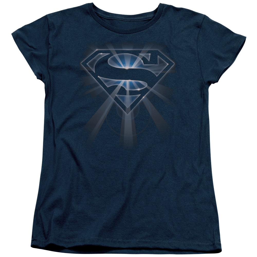 Superman Glowing Shield Womens T Shirt Navy