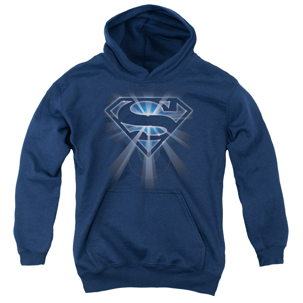 Superman Glowing Shield Kids Youth Hoodie Navy