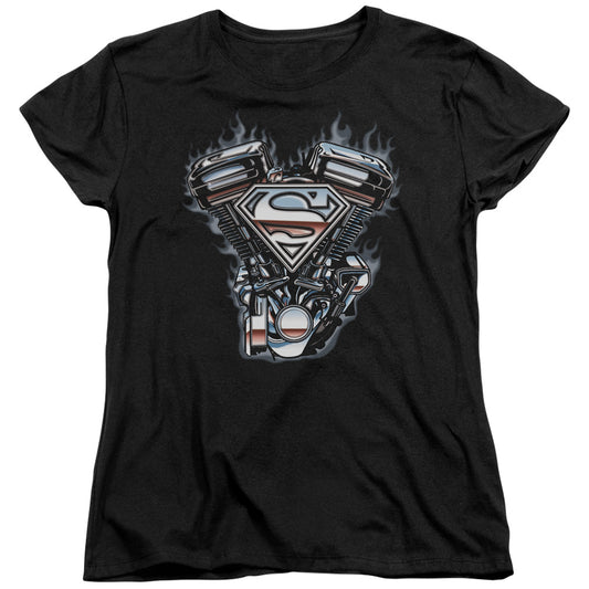 Superman V Twin Logo Womens T Shirt Black