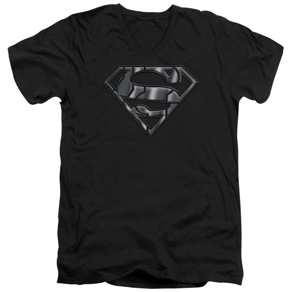 Superman Mech Shield S S Adult V Neck Black