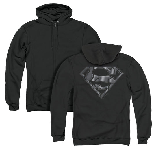 Superman Mech Shield Back Print Zipper Mens Hoodie Black