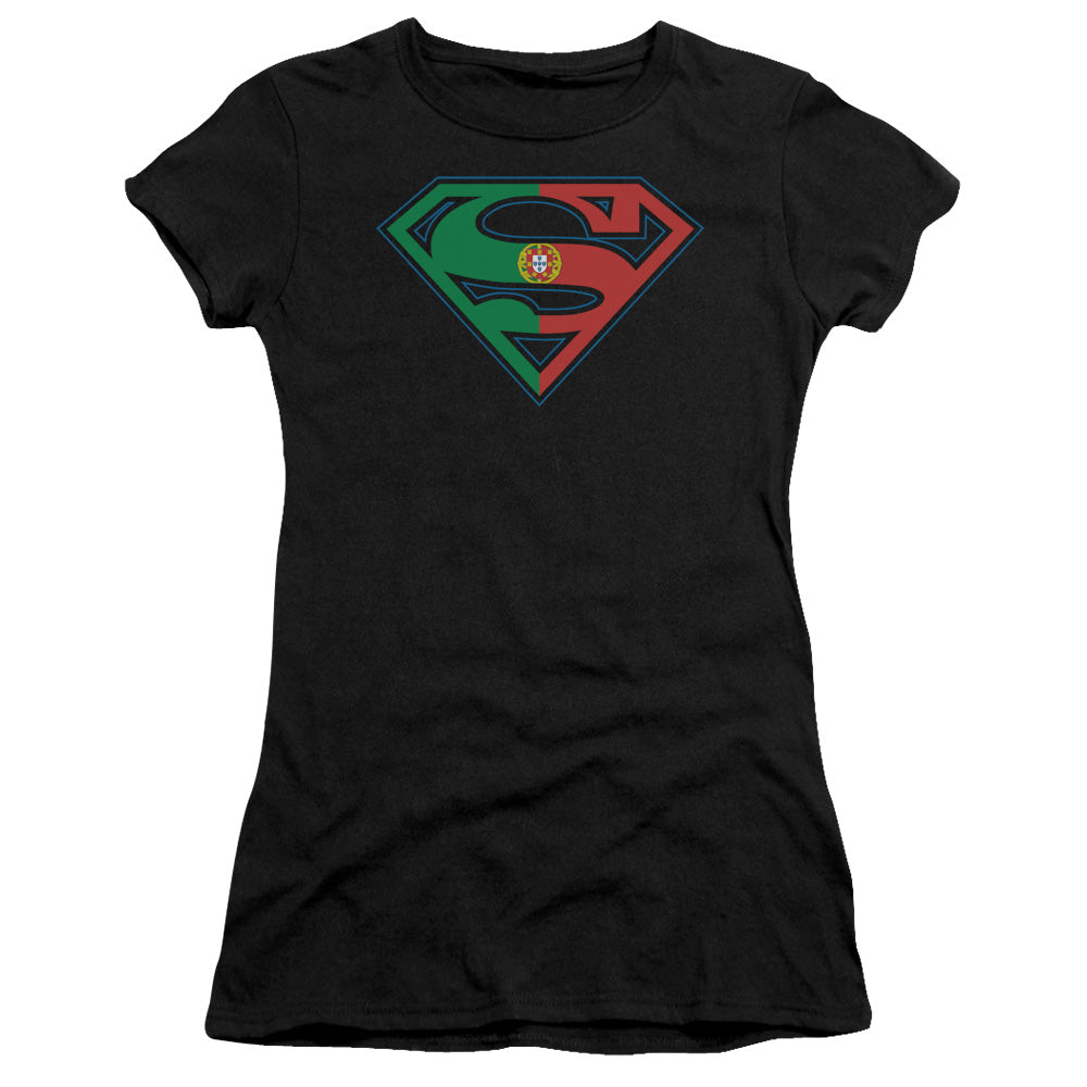 Superman Portugal Shield Junior Sheer Cap Sleeve Womens T Shirt Black