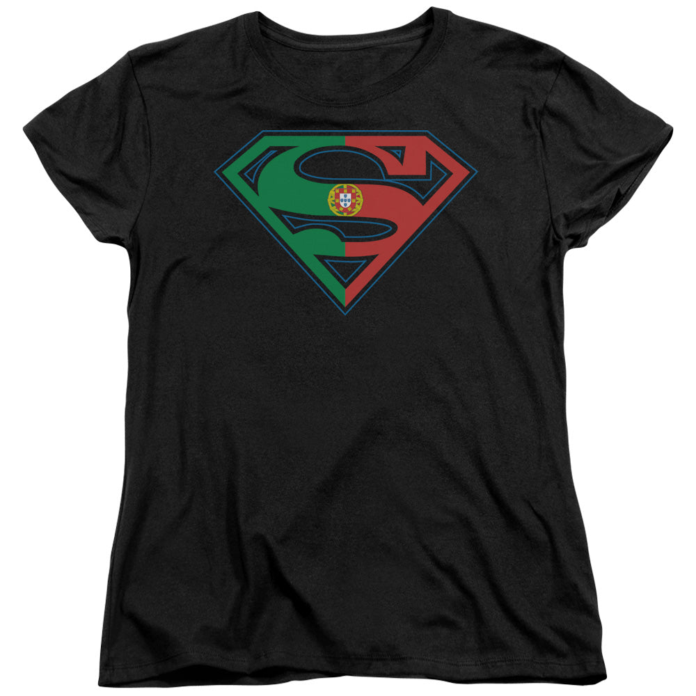 Superman Portugal Shield Womens T Shirt Black