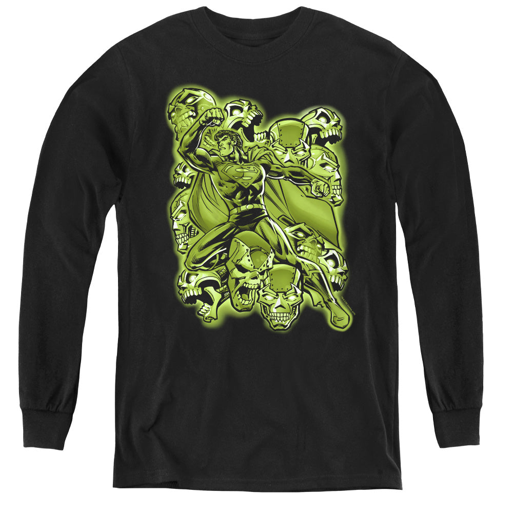 Superman Metallo Mayhem Long Sleeve Kids Youth T Shirt Black