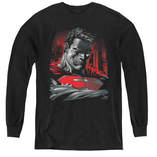 Superman Man Of Steel Long Sleeve Kids Youth T Shirt Black