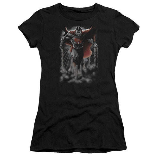 Superman Above The Clouds Junior Sheer Cap Sleeve Womens T Shirt Black