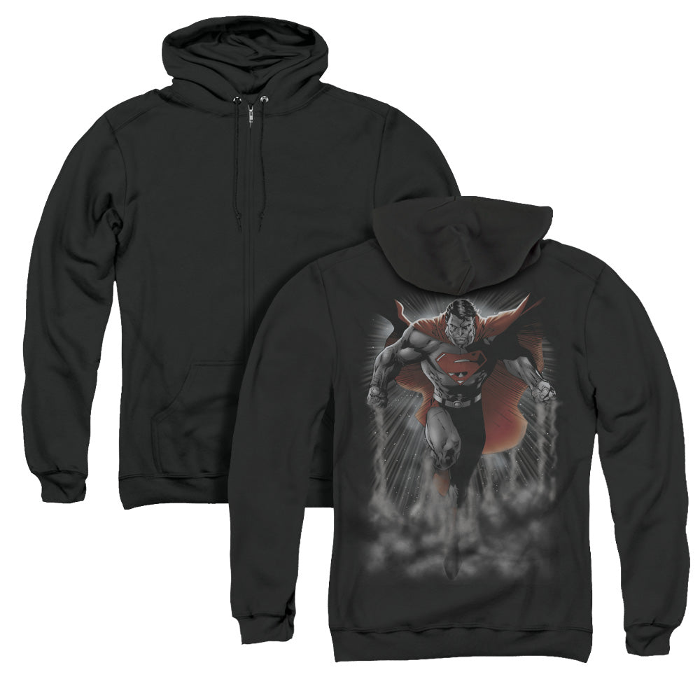 Superman Above The Clouds Back Print Zipper Mens Hoodie Black