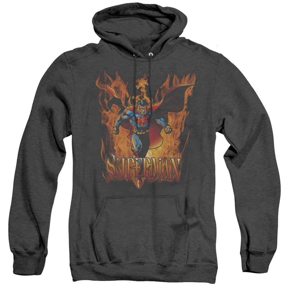 Superman Through The Fire Heather Mens Hoodie Black