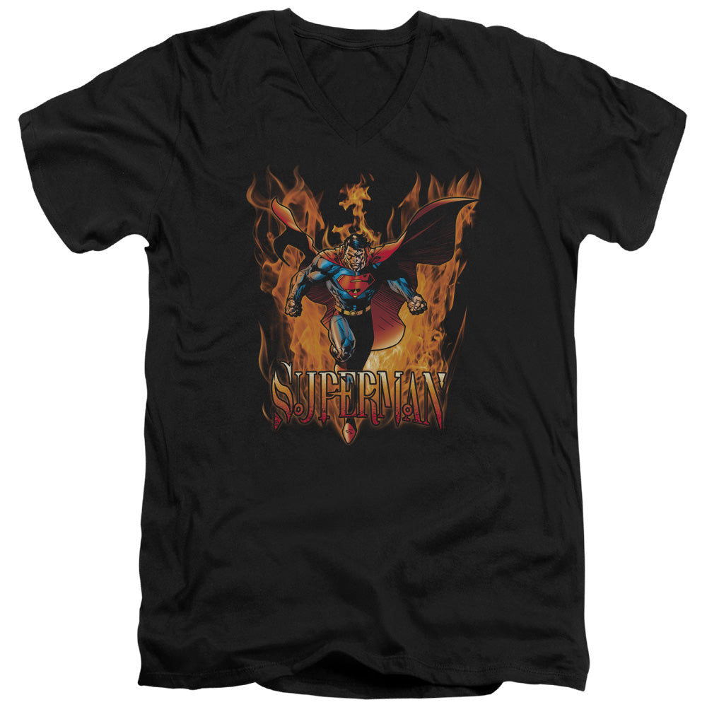 Superman Through The Fire S S Adult V Neck Black